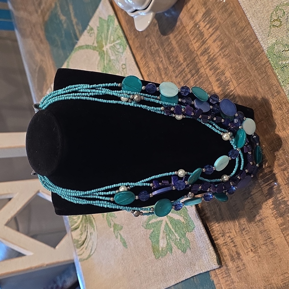 Turquoise and Navy‎ Beaded Necklace